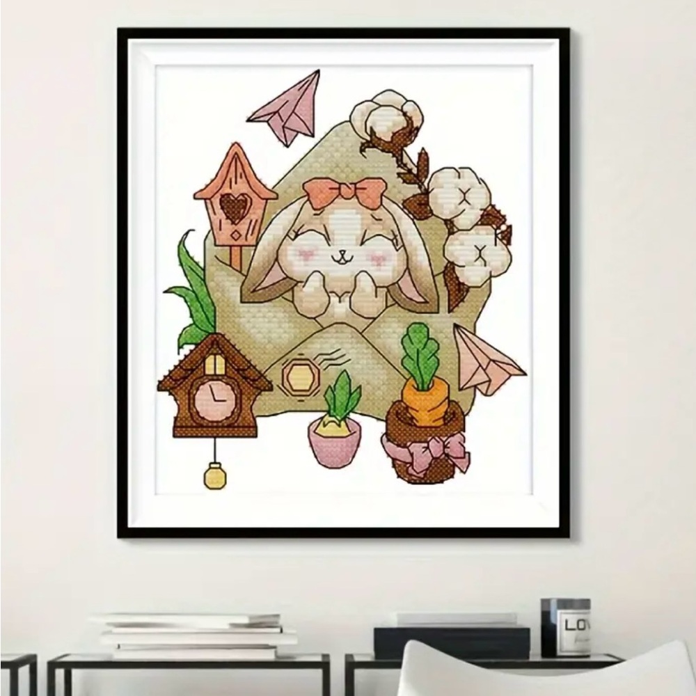 Pre-Printed Cross Stitch Kit- “Spring Of Stamps” (approx 8x7 inches)